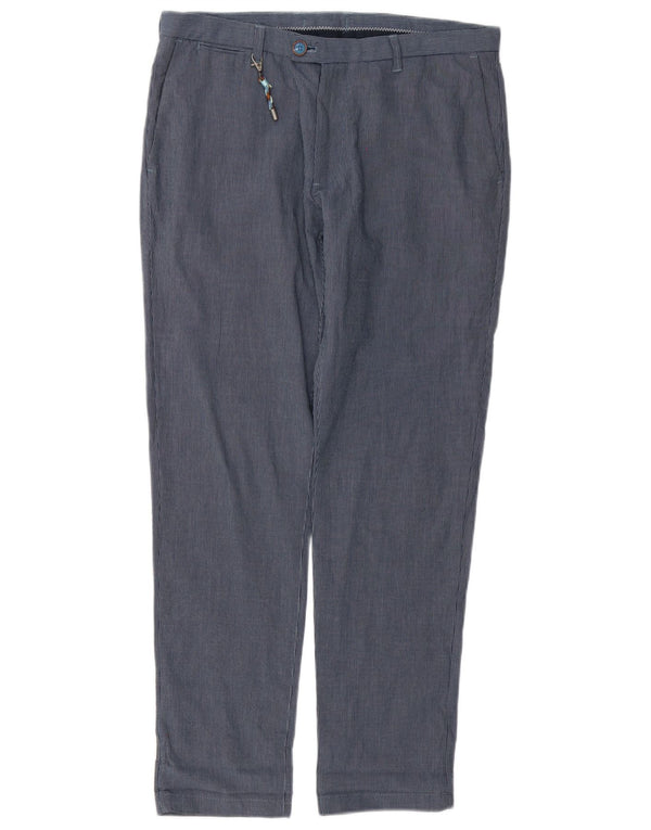 Zara Mens Slim Chino Calças EU 40 Médio W31 L29 Azul Marinho Riscas
