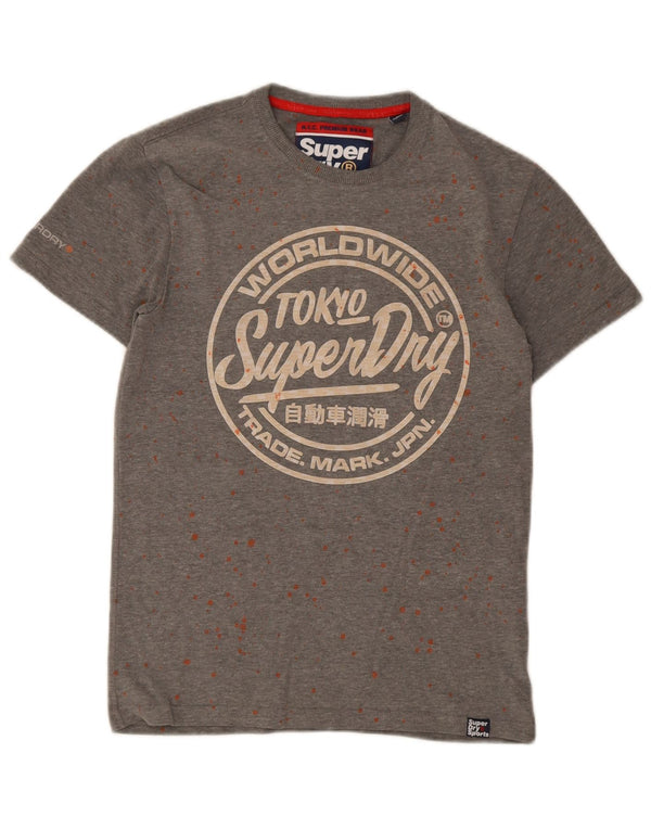 Superdry Mens Graphic T-Shirt Top Small Grey Spotted Cotton