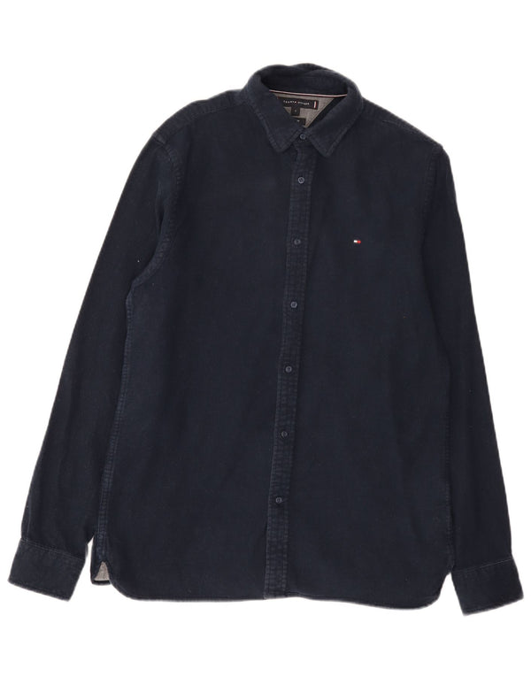 Camisa masculina de flanela Tommy Hilfiger Regular Fit pequena algodão azul marinho