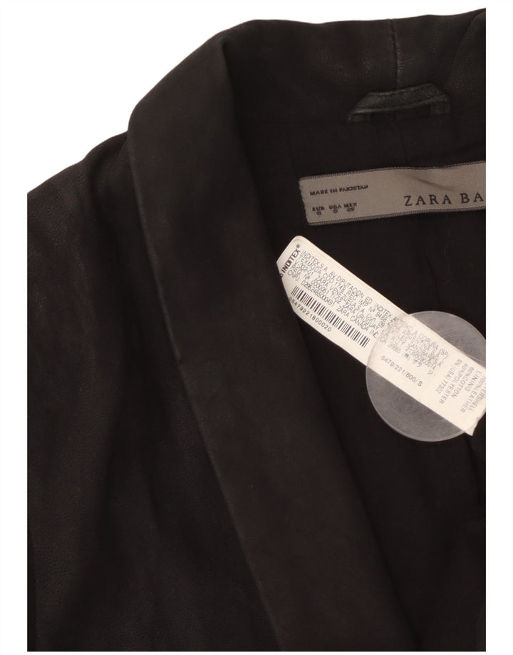 Jaqueta blazer feminina Zara com 1 botão de camurça Reino Unido 10 couro preto pequeno