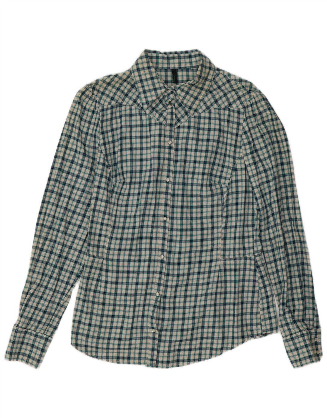 BENETTON Womens Flannel Shirt UK 14 Medium Blue Check Cotton