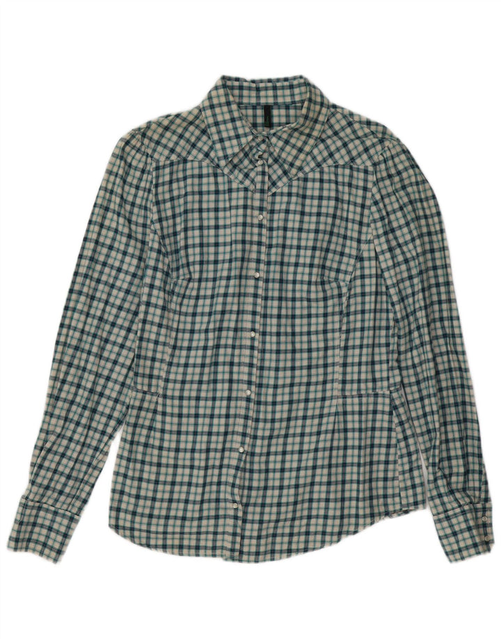 BENETTON Womens Flannel Shirt UK 14 Medium Blue Check Cotton