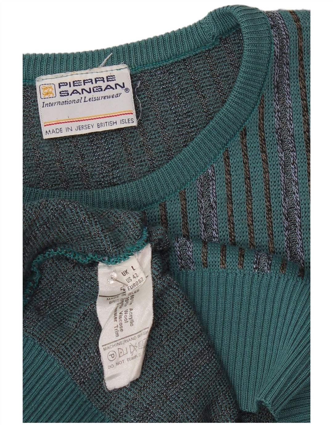 Suéter masculino PIERRE SANGAN com gola redonda, grande acrílico listrado azul