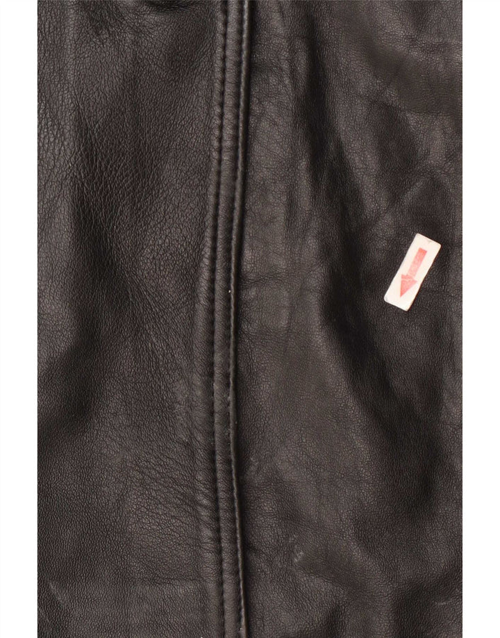 Casaco de couro feminino vintage UK 10 pequeno preto