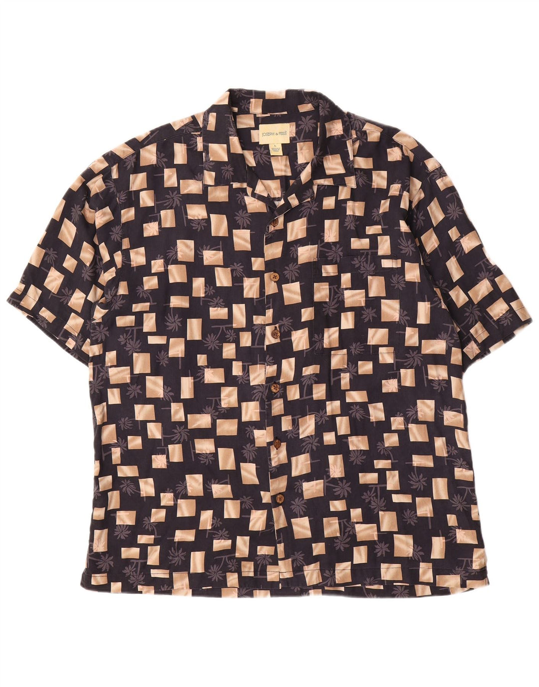 Camisa masculina de manga curta Joseph & Feiss grande seda geométrica preta