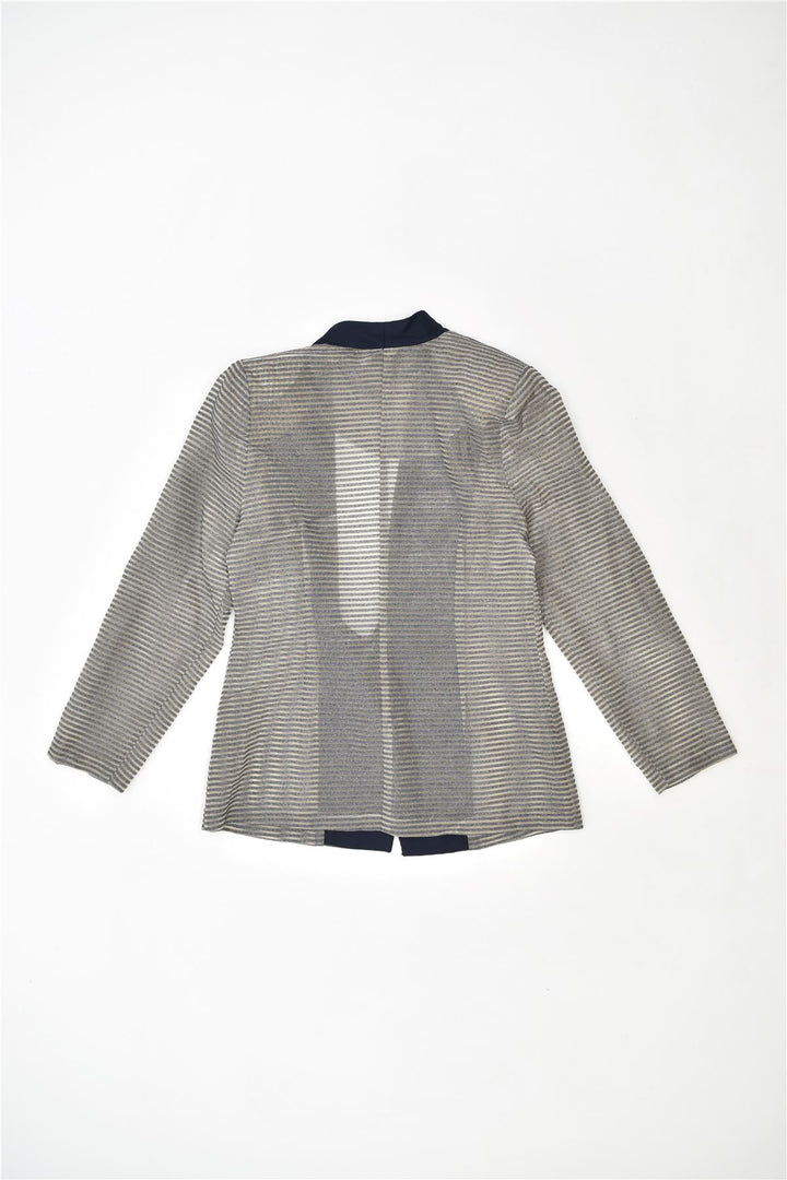 LA DIFFERENCE Womens 1 Button Blazer Jacket UK 12 Medium Grey Striped | Vintage | Thrift | Second-Hand | Used Clothing | Messina Hembry 